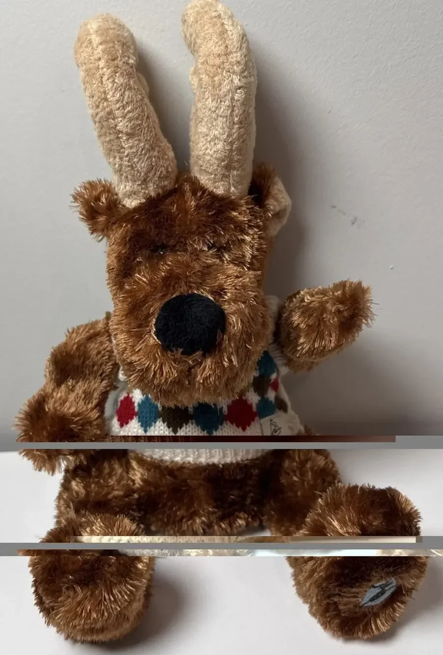 Caribou Coffee 2012 Plush Reindeer Moose Stuffed Animal Argyle Sweater 11”